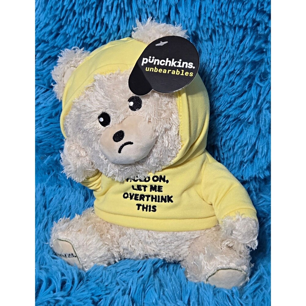 Punchkins Unbearables 8" Bear Plush Yellow Hoodie Hold on Let Me Overthink This